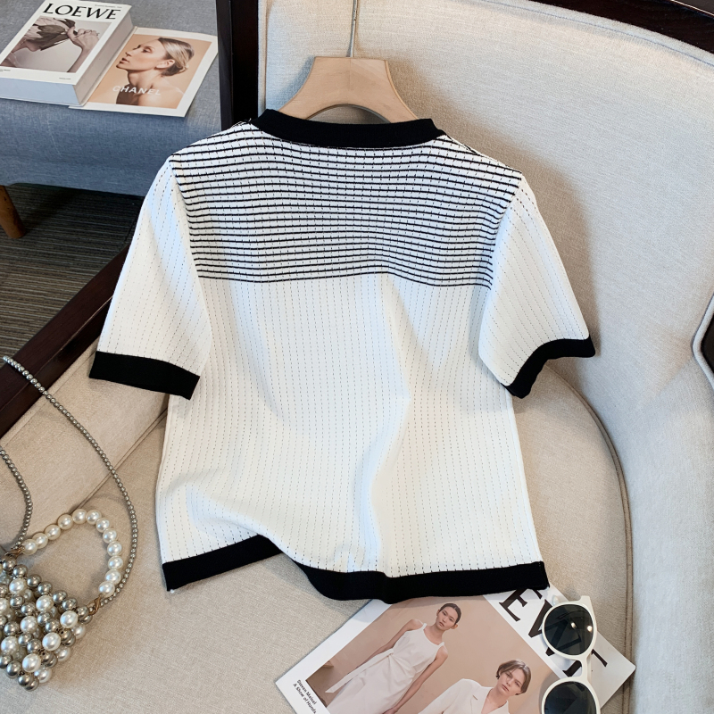 Short sleeve chanelstyle tops France style sweater for women