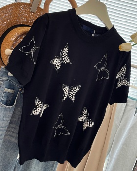 Loose set beads fashion sweater slim butterfly tops