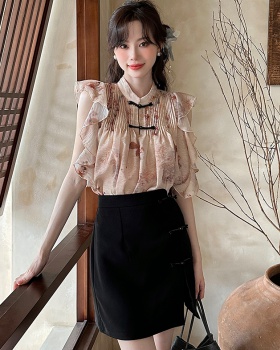 Chinese style chiffon shirt retro skirt 2pcs set for women