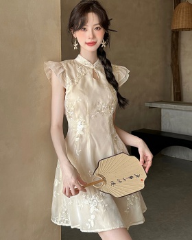 Embroidery pure summer sleeveless Chinese style dress