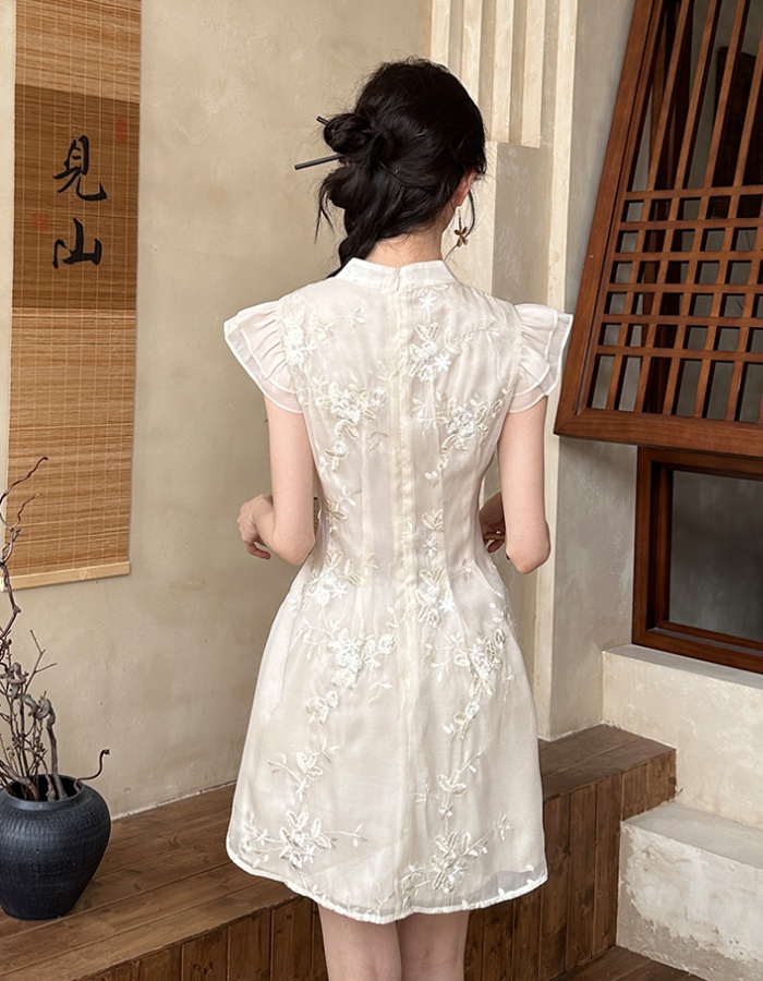 Embroidery pure summer sleeveless Chinese style dress