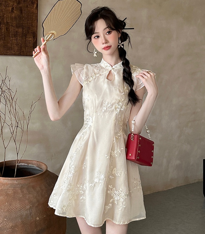 Embroidery pure summer sleeveless Chinese style dress