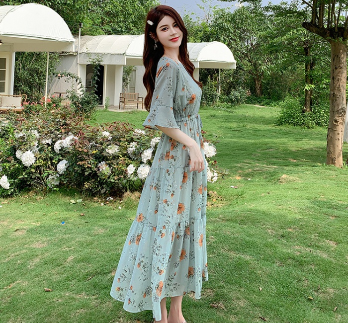 Chiffon sweet long dress Casual frenum dress