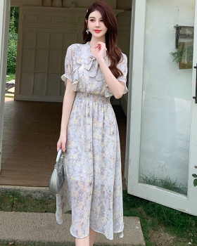 France style pinched waist printing dress