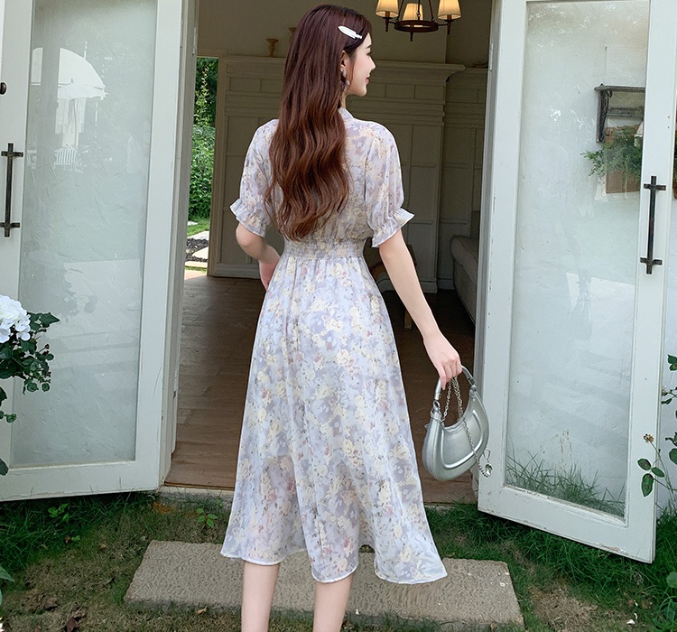 France style pinched waist printing dress