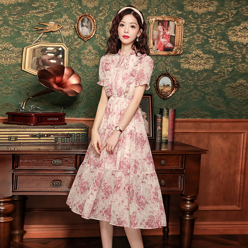 Slim sweet long dress France style wood ear dress