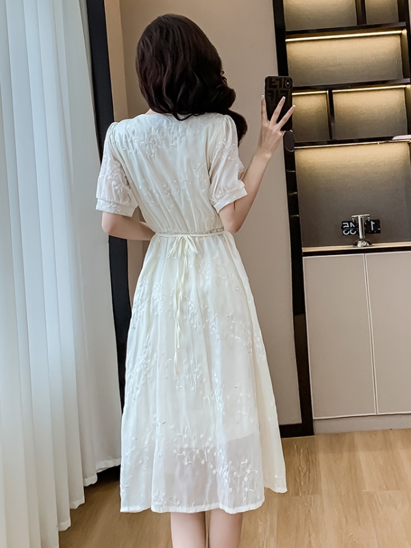 Lotus leaf edges sweet square collar exceed knee summer dress