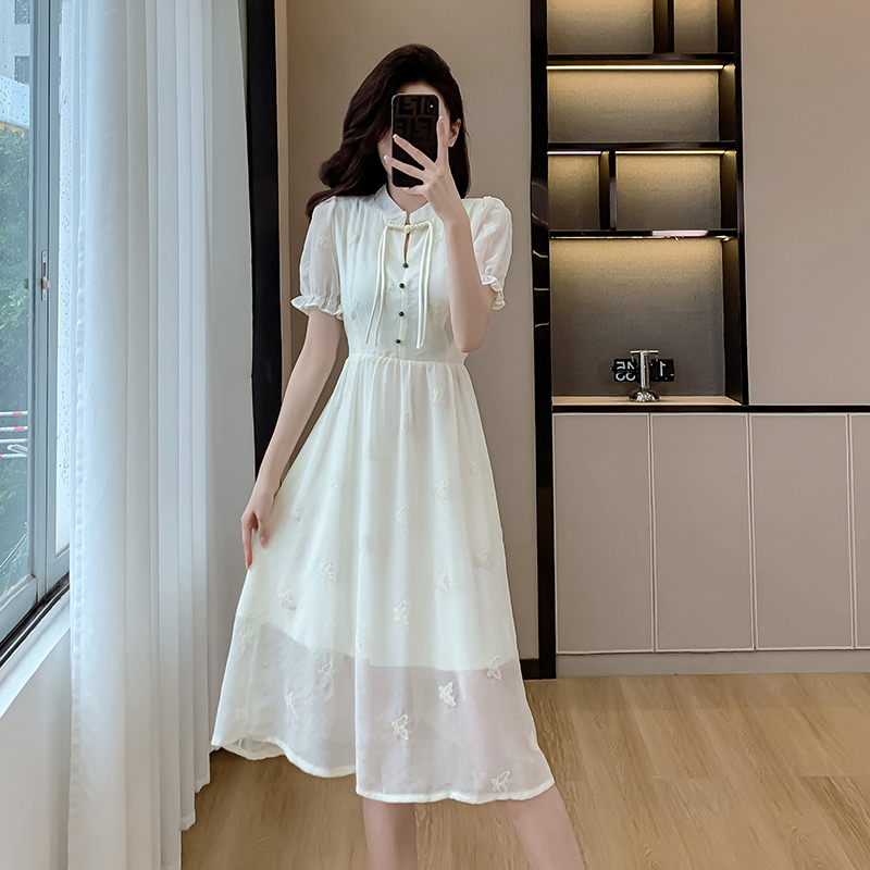 Cstand collar dress short sleeve cheongsam