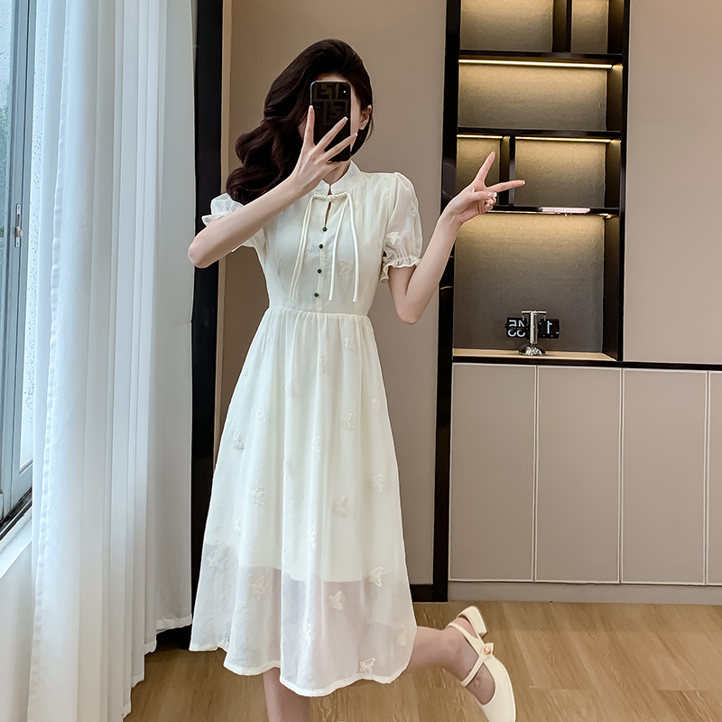 Cstand collar dress short sleeve cheongsam