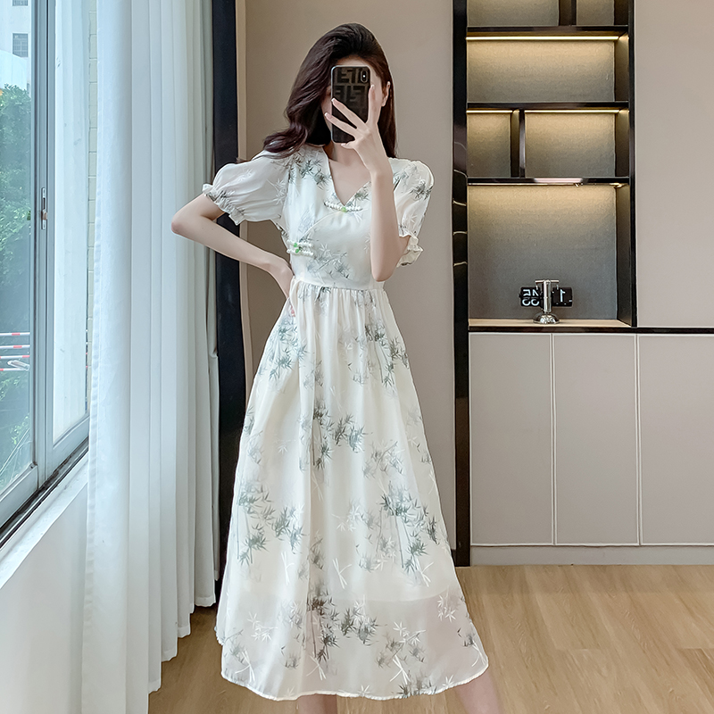 Refinement retro summer A-line exceed knee printing dress