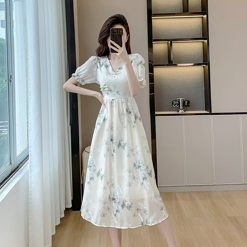 Refinement retro summer A-line exceed knee printing dress