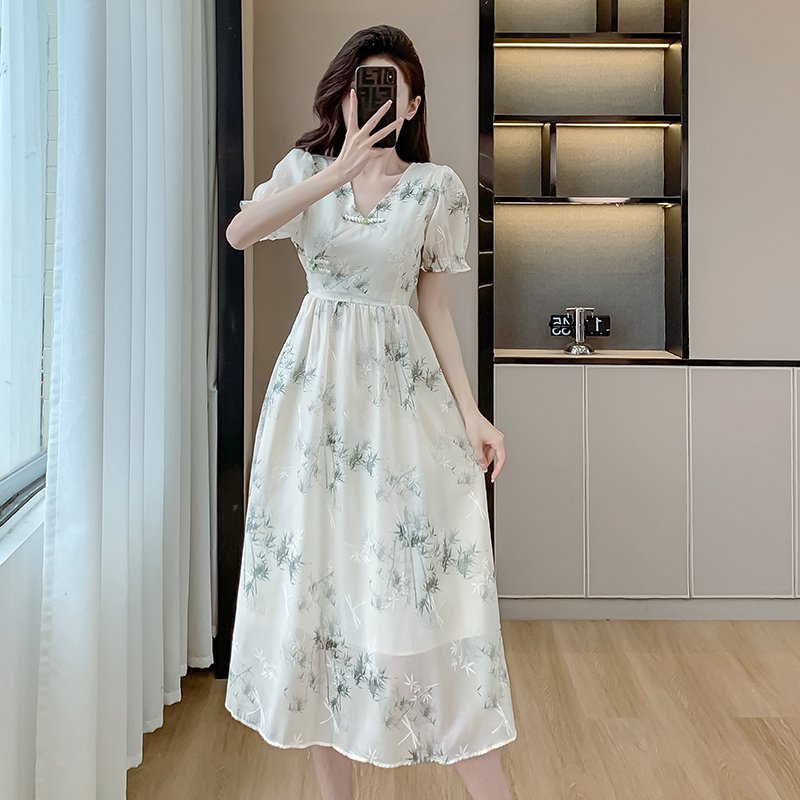 Refinement retro summer A-line exceed knee printing dress