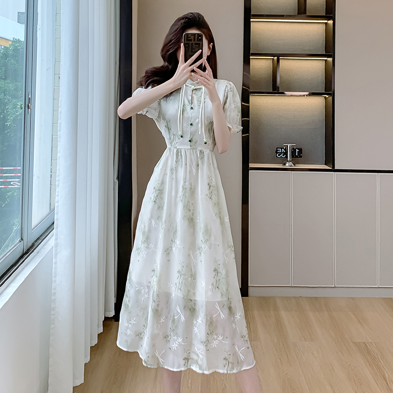 A-line temperament dress long cstand collar cheongsam