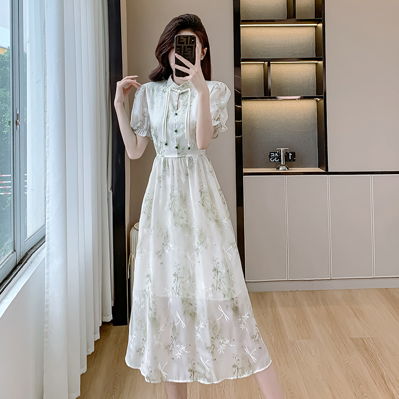 A-line temperament dress long cstand collar cheongsam