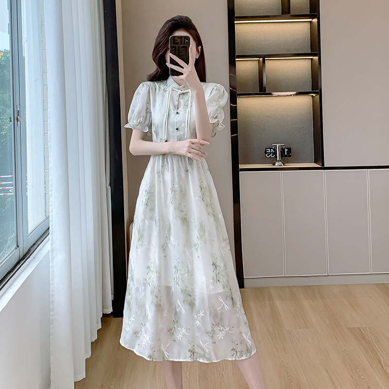 A-line temperament dress long cstand collar cheongsam