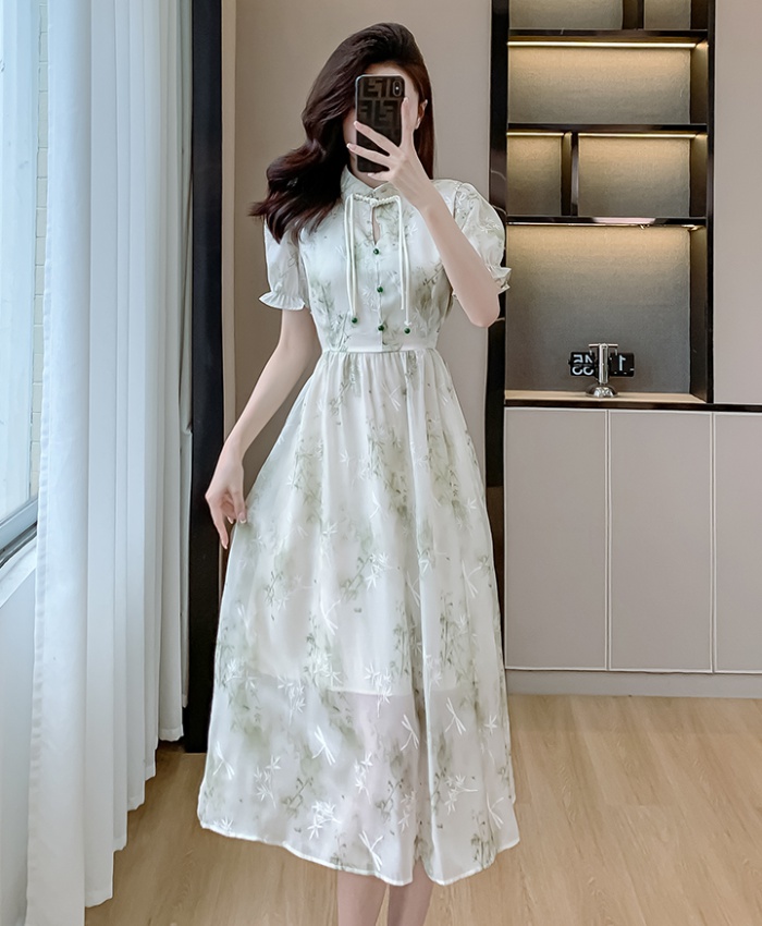 A-line temperament dress long cstand collar cheongsam