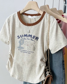 Posh short cotton bottoming shirt slim summer tops
