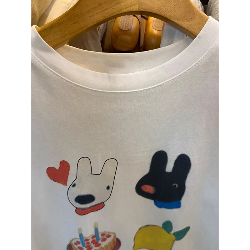 Pure cotton Korean style summer printing T-shirt for women