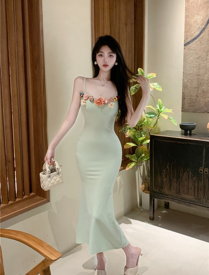 Slim flowers enticement dress mermaid summer sling long dress