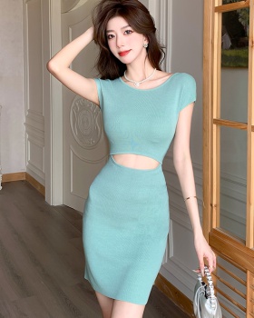 Knitted hollow package hip pure dress for women