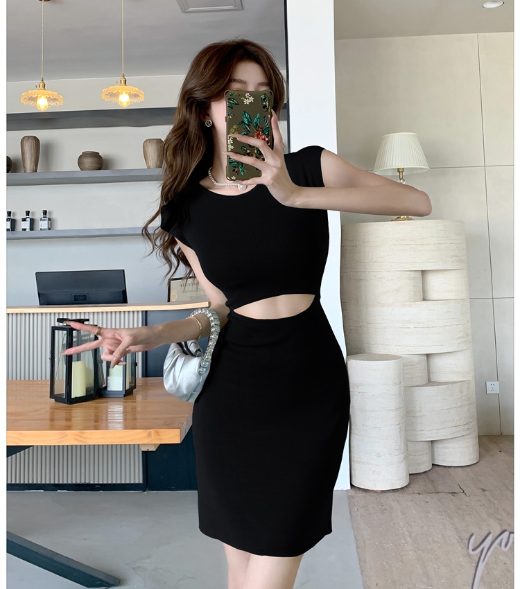 Knitted hollow package hip pure dress for women