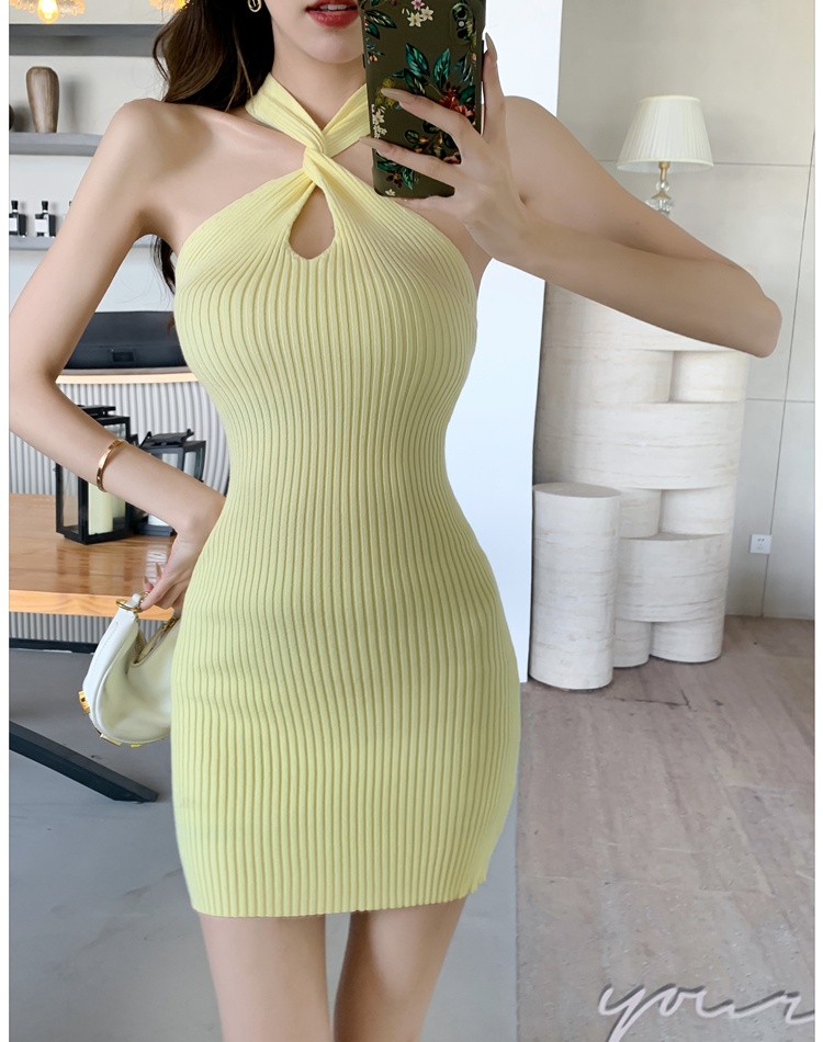 Package hip tight dress halter pinched waist T-back