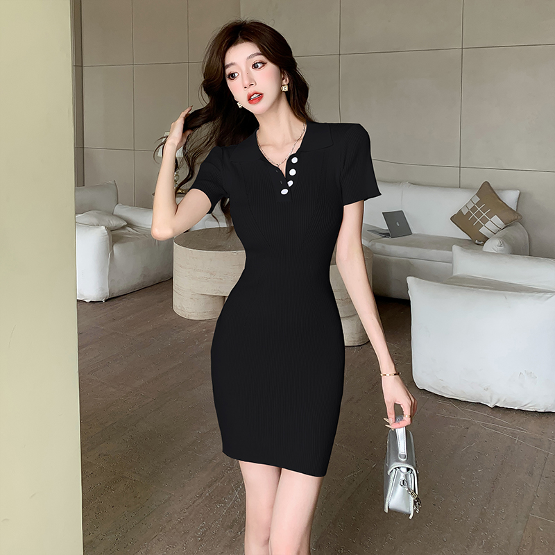 Slim summer hollow pinched waist knitted dress for women