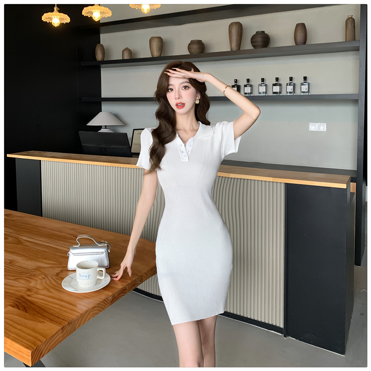 Slim summer hollow pinched waist knitted dress for women