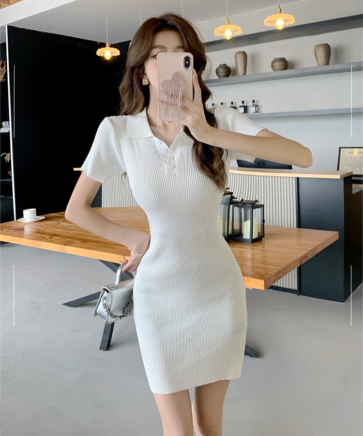 Slim summer hollow pinched waist knitted dress for women