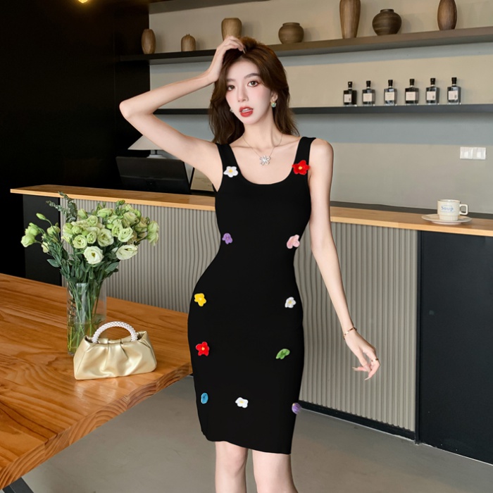 Summer flowers pinched waist sling slim sexy dress for women