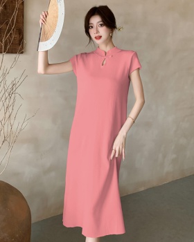 Chinese style slim cheongsam simple summer dress for women