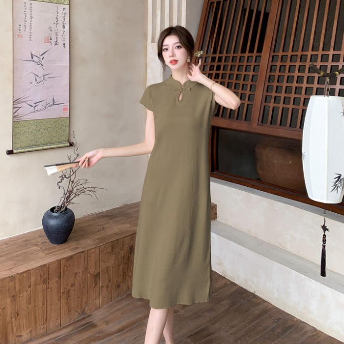 Chinese style slim cheongsam simple summer dress for women