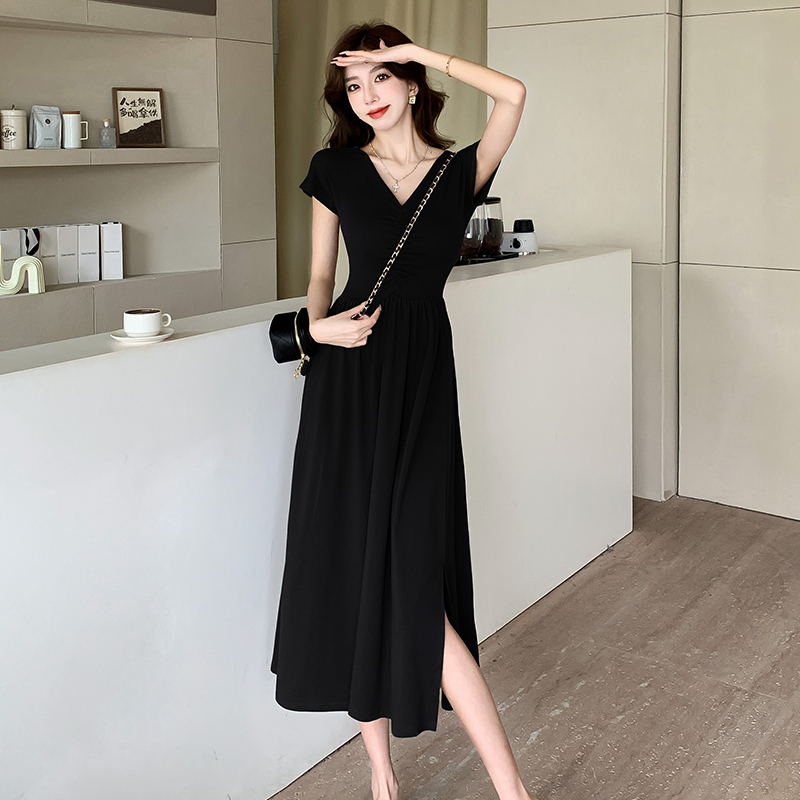 Seaside drape long dress V-neck dress for women