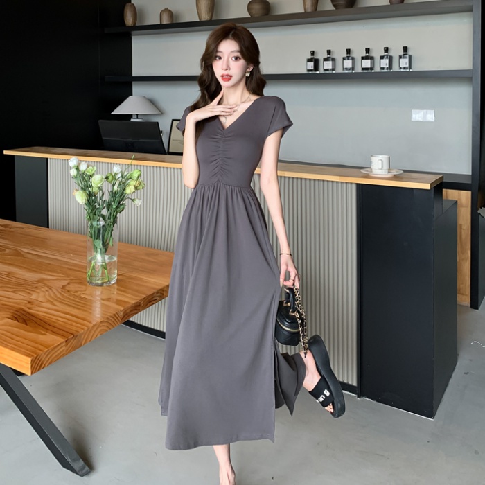 Seaside drape long dress V-neck dress for women