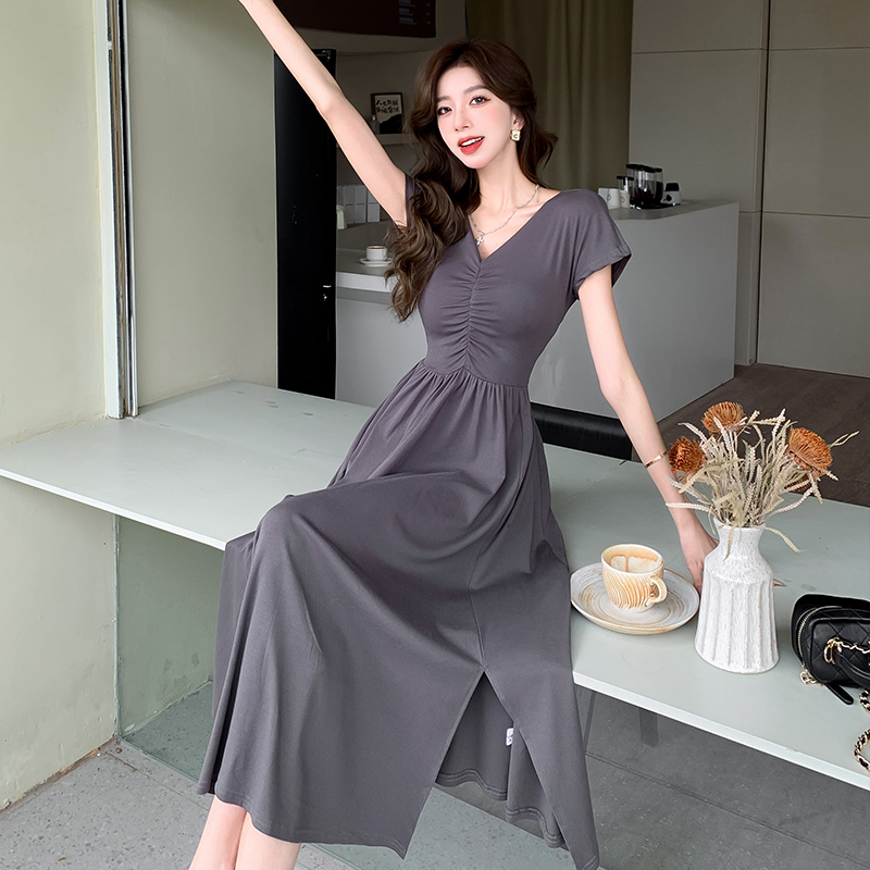 Seaside drape long dress V-neck dress for women