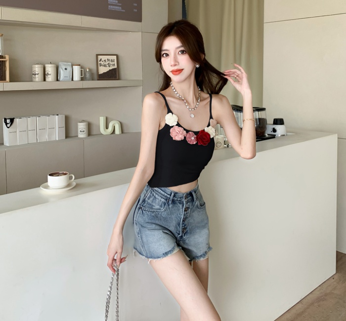 American style small sling black tops for women