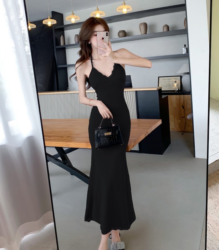 Lace summer sling long dress halter mermaid dress for women