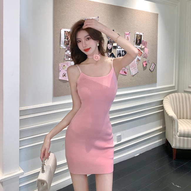 Knitted flowers bottoming temperament dress