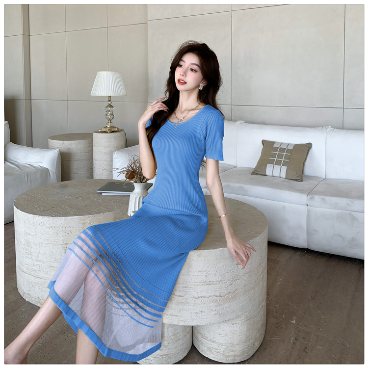 Temperament knitted long dress chanelstyle slim dress