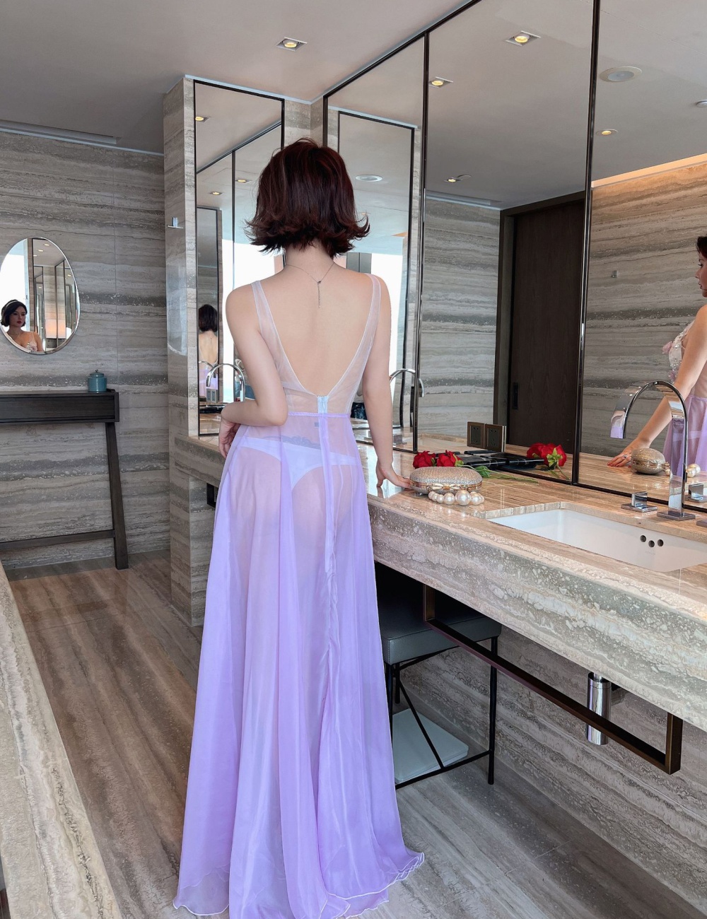 Long slim catwalk long dress purple chiffon formal dress