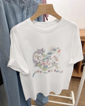 Pure cotton summer Korean style printing T-shirt for women