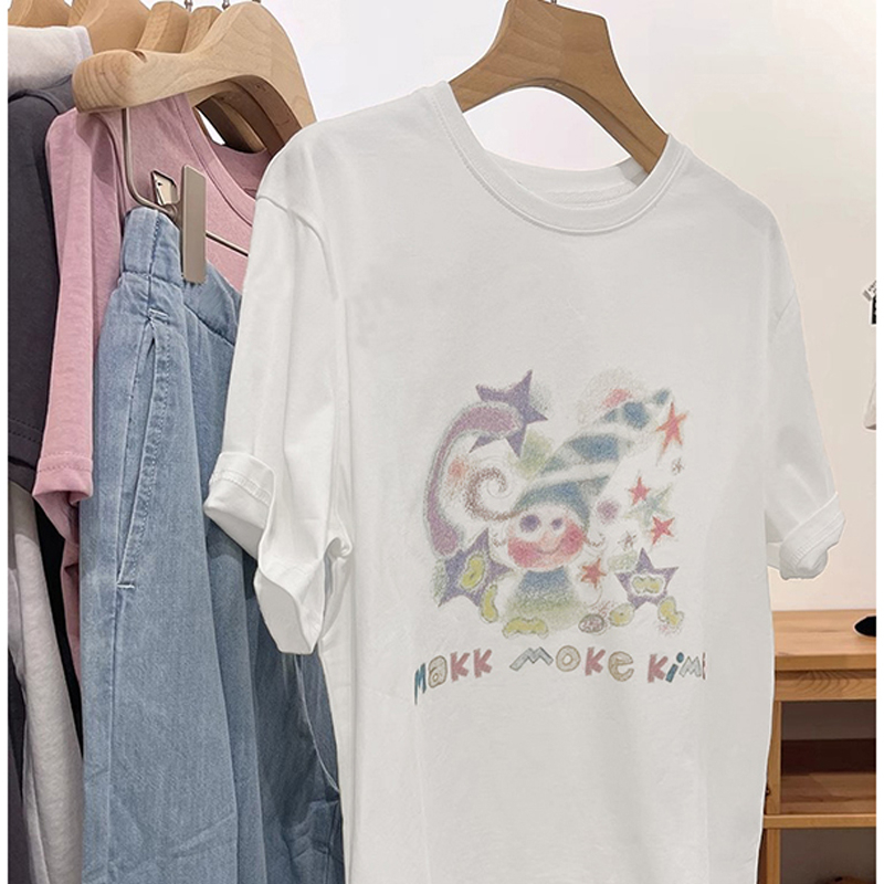 Pure cotton summer Korean style printing T-shirt for women