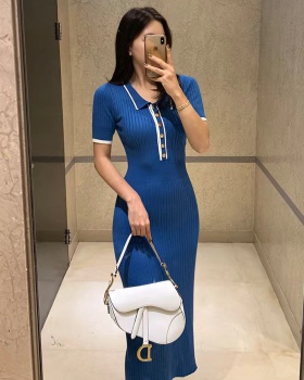 Slim mixed colors Korean style knitted simple dress