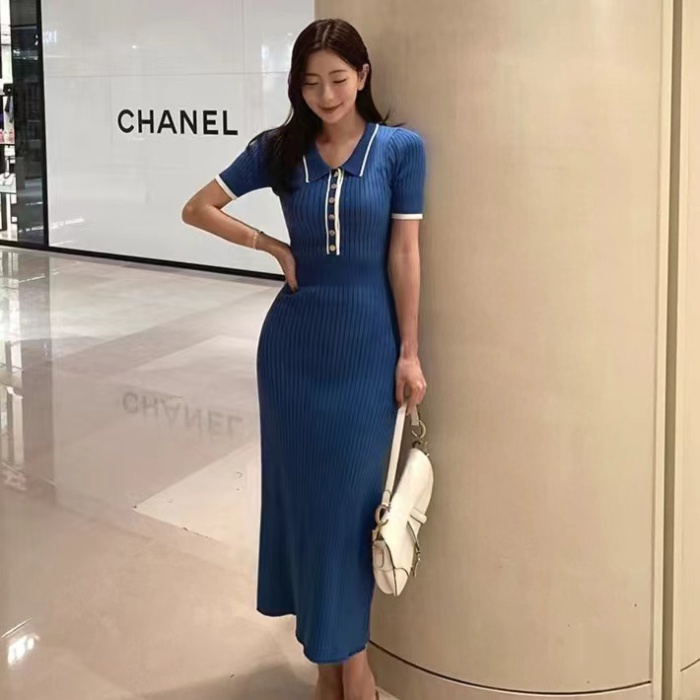 Slim mixed colors Korean style knitted simple dress