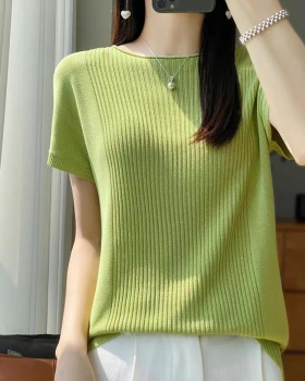 Knitted short sleeve shirts pure loose T-shirt for women