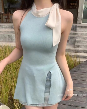 Spring sleeveless vest pinched waist sling sweater