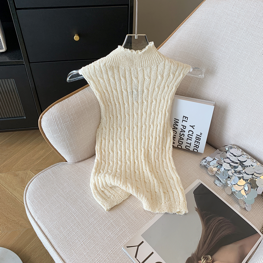 Sleeveless high collar sweater slim spicegirl vest