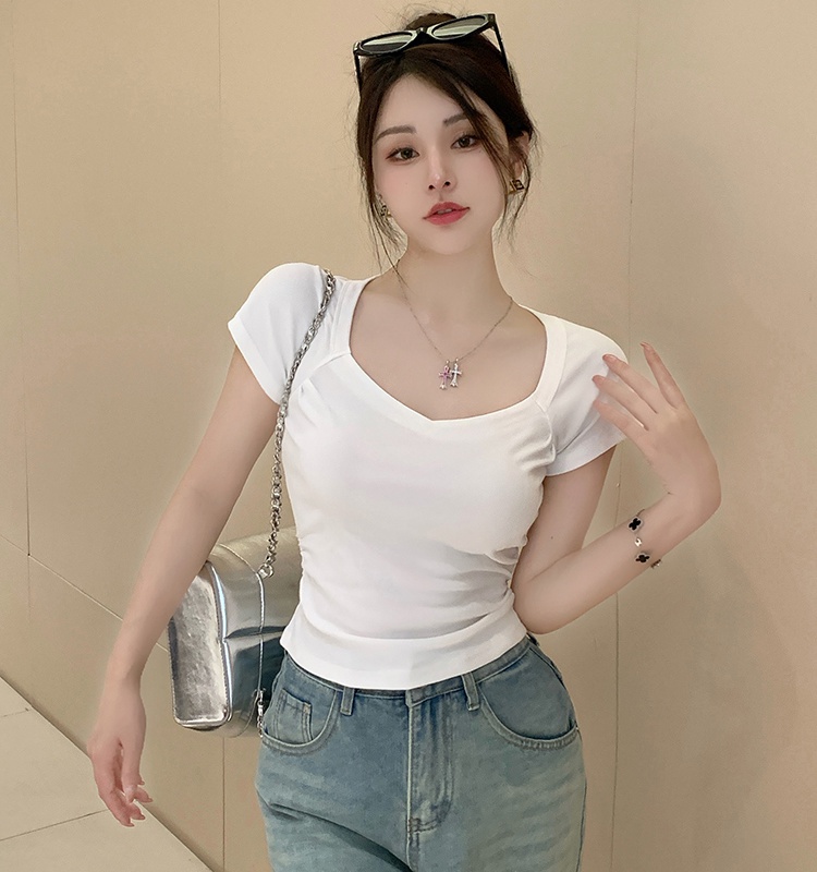 Pure cotton raglan short sleeve tops irregular slim T-shirt