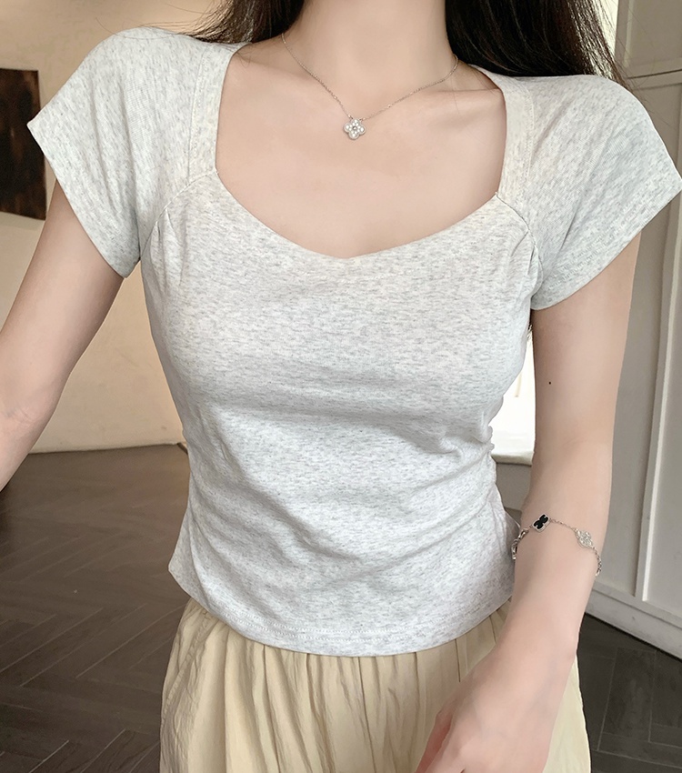 Pure cotton raglan short sleeve tops irregular slim T-shirt