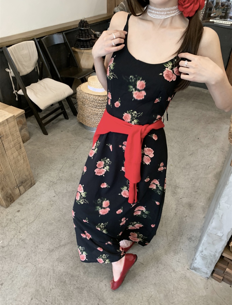 Sexy printing sling fashion floral painted France style dress